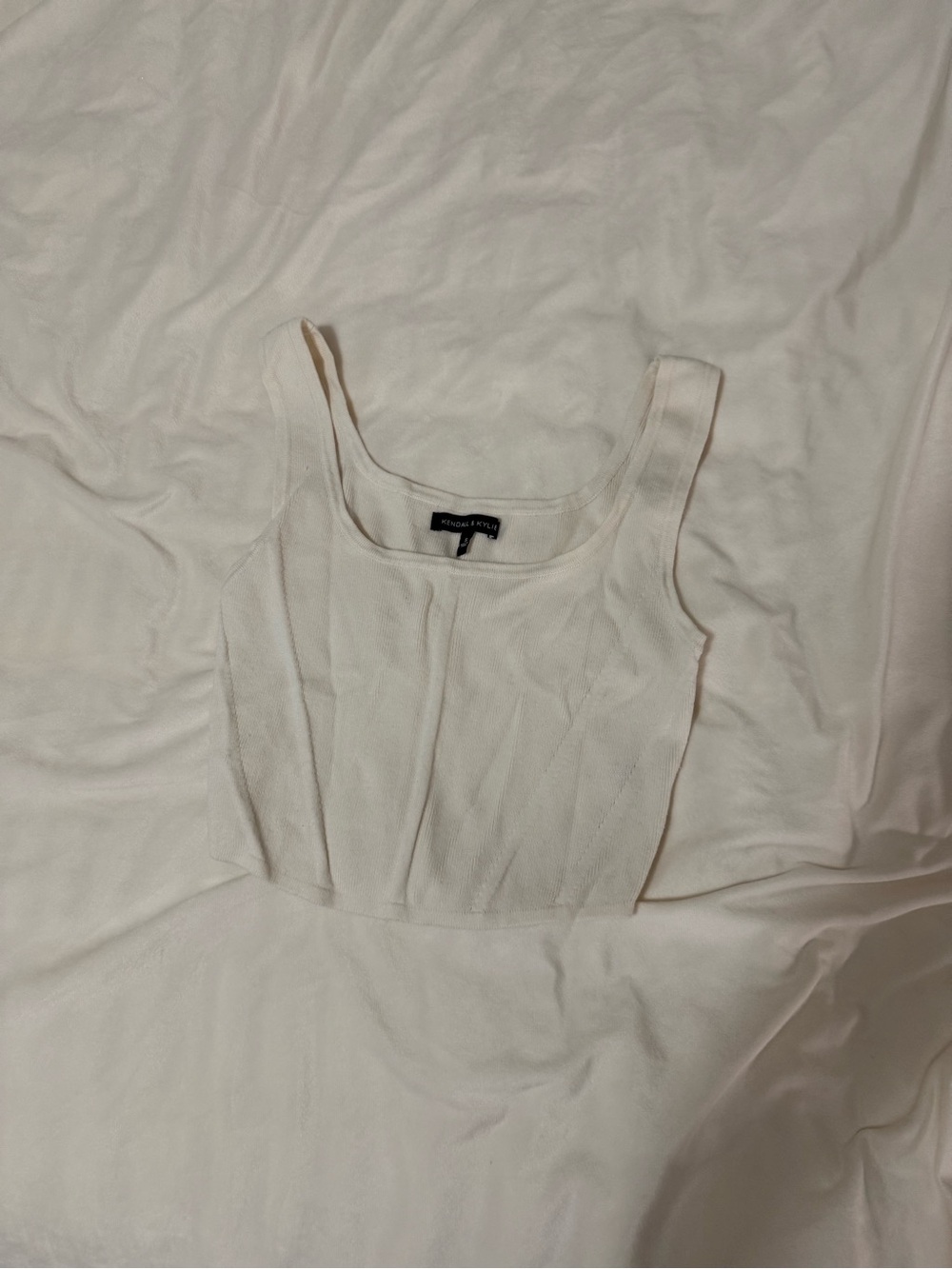 Kendall & Kylie Cream Ribbed Square-Neck Crop Tank